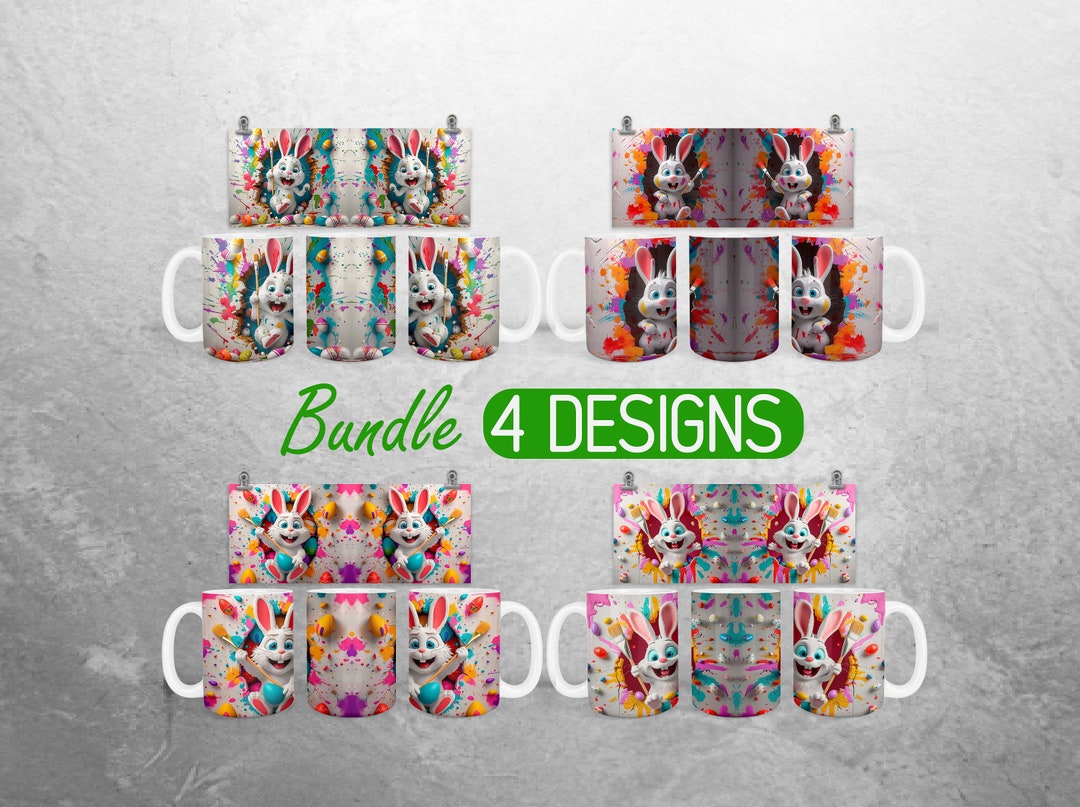 3D Easter Bunny Mug Wrap PNG Colorful Easter Egg 11oz and 15oz Mug ...