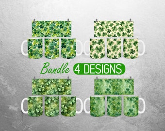 Lucky Shamrock Mug Wrap PNG St. Patricks Day 11oz and 15oz Mug Sublimation Design Four Leaf Clover Mug Wrap Designs Full Mug Wrap Bundle PNG