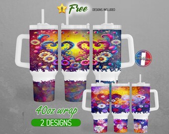 40oz Hearts Valentine Day 40oz Tumbler Wrap 40oz Daisy Flower 40oz Tumbler PNG Love Floral Valentine 40oz Tumbler Design | 40oz Sublimation