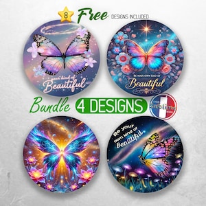 Be Your Own Kind of Beautiful Car Coaster PNG Bundle Butterfly Motivational Quote Coaster Sublimation Positive Affirmation Coaster Designs