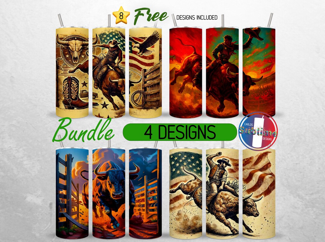Western Rodeo Bull Tumbler Wrap 20oz Bundle American Cowboy Tumbler PNG ...