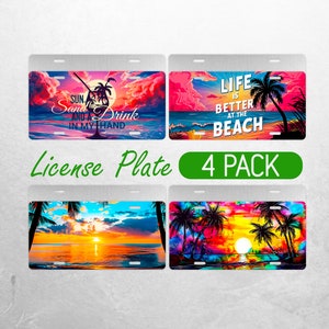 Summer Beach License Plate PNG Vacation Summer  License Plate Design Sunset Ocean Car License Plate Sublimation License Plate Bundle