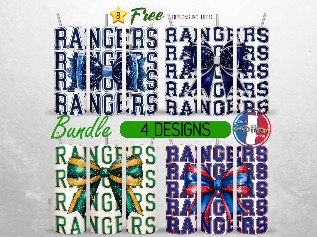 Perfect Draft Wraps Rangers Rangers School Team Tumbler Wrap Bundle Mascot Blue White Team Football ...