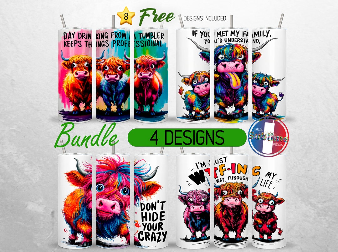 Highland Cow Sarcastic Tumbler Wrap Bundle Funny Quote 20oz Tumbler PNG ...