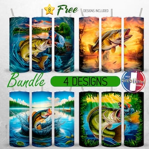 Bass Fish Tumbler Wrap Bundle Angler Fisherman 20oz Tumbler PNG Bass Fishing Tumbler Design 20oz Skinny Tumbler Sublimation PNG