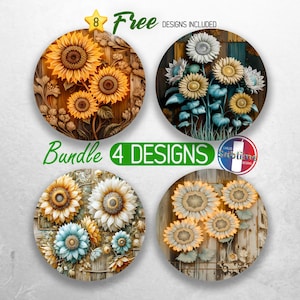 Rustic Floral Car Coaster PNG Bundle Western Sunflower Car Coaster Sublimation Designs Boho Flowers Car Coaster Designs