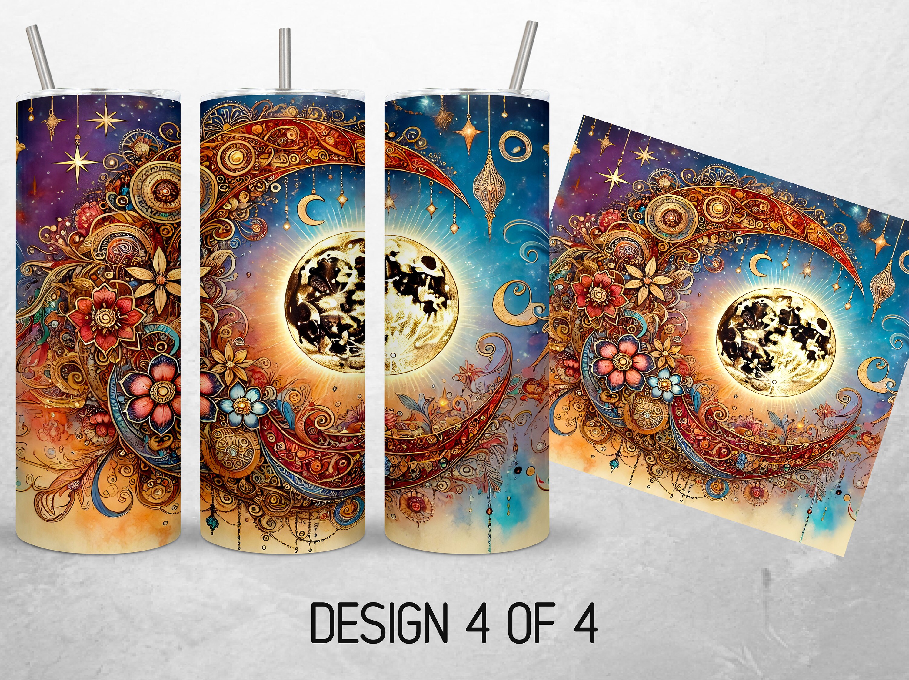 Seamless Sun and Moon Tumbler Wrap Bundle Boho Celestial 20oz Tumbler ...