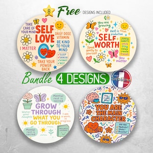 Self Love Car Coaster PNG Bundle Positive Affirmation Car Coaster Sublimation Designs Motivational Inspirational Car Coaster Designs