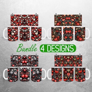 Valentine&#39;s Day Mug Wrap PNG Valentine Heart 11oz and 15oz Mug Sublimation Design Red Valentine Mug Wrap Design Full Mug Wrap Bundle Cup PNG