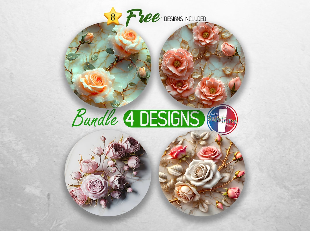 3D Pink Roses Car Coaster PNG Bundle Floral Rose Coaster Png ...