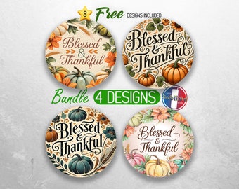 Thanksgiving Car Coaster PNG Bundle Blessed Coaster Png Sublimation Thankful Round Coasters PNG Pumpkin Fall Coasters Designs
