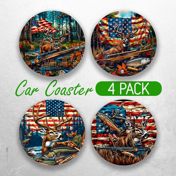 Deer Hunting Car Coaster PNG American Fishing Car Coaster Sublimation Designs Hunt Camo Car Coaster Designs Car Coasters Bundle