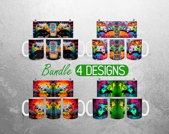Gaming 11oz and 15oz Mug Sublimation Design Gamer Mug Wrap PNG Game Controller Mug Wrap Designs Video Game Full Mug Wrap Bundle Cup PNG