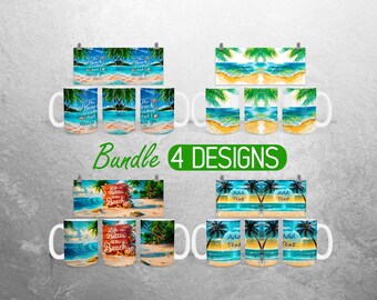 Summer Beach Mug Wrap PNG Vacation Summer  11oz and 15oz Mug Sublimation Design Tropical Ocean Mug Wrap Designs Full Mug Wrap Bundle Cup PNG