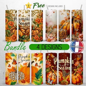 Seamless Fall Pumpkin Season Tumbler Wrap Bundle Pumpkins Fall 20oz Tumbler PNG Autumn Leaves Tumbler Design 20oz Skinny PNG Sublimation