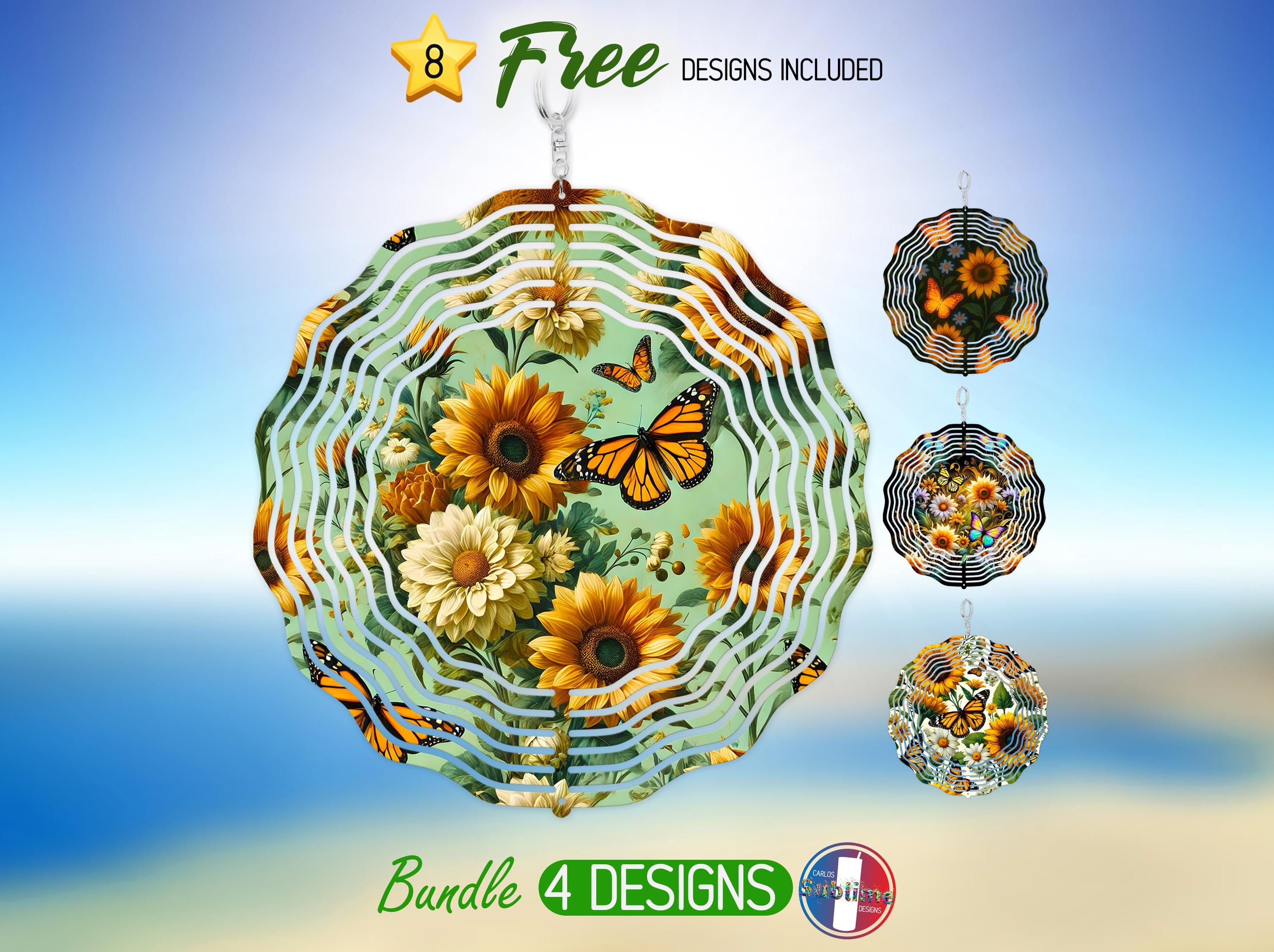 Butterfly Wind Sim Sunflower and Butterfly Wind Spinner PNG Spring Flowers Sublimation ...