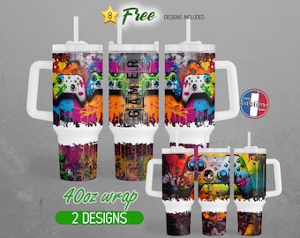 40 oz gamer beker wrap 40 oz gaming controller beker PNG 40 oz videogame beker ontwerp 40 oz Stanley beker handvat 40 oz sublimatie