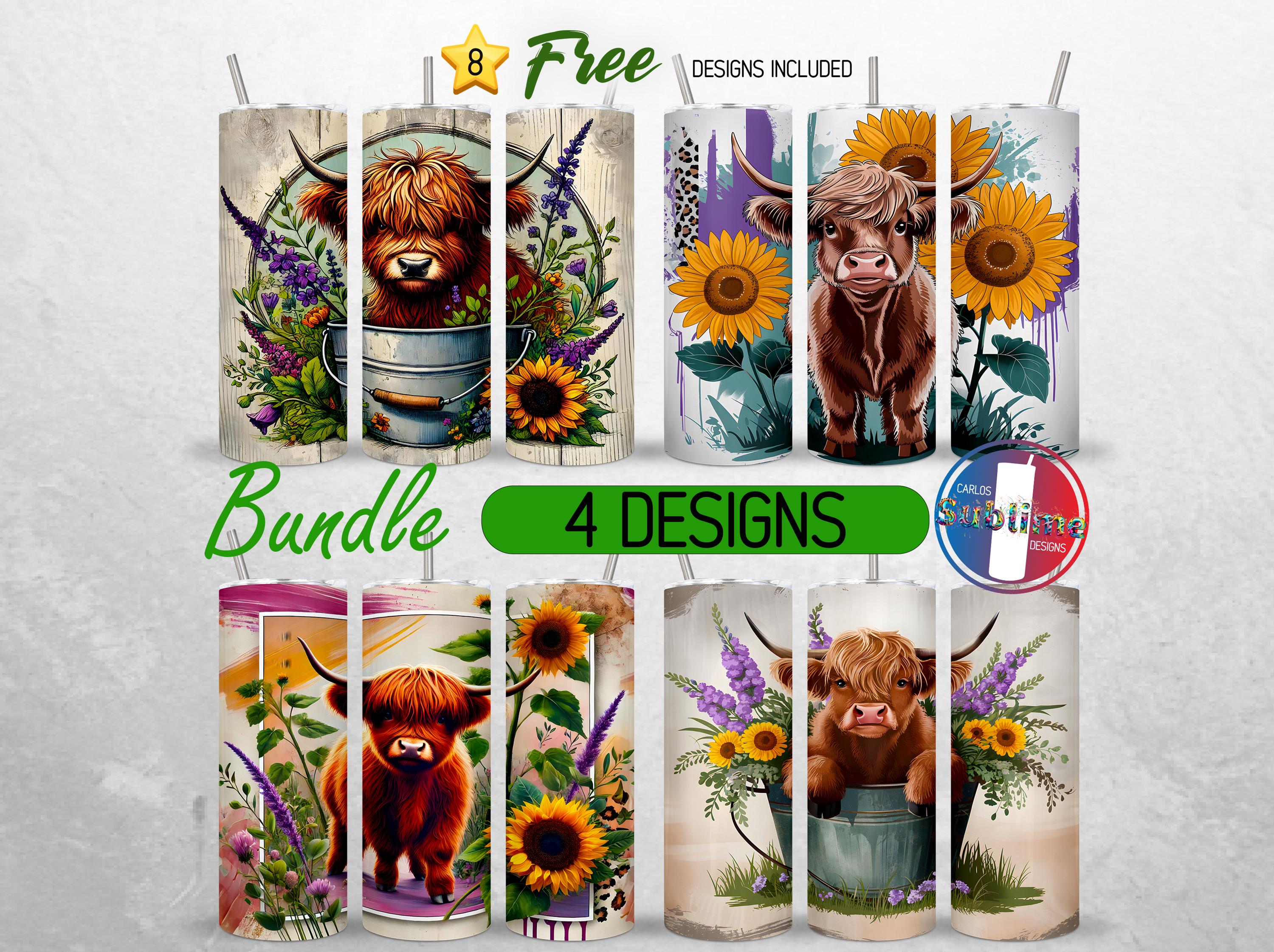 Baby Highland Cow Tumbler Wrap 20oz Bundle Purple Sunflower Tumbler PNG ...
