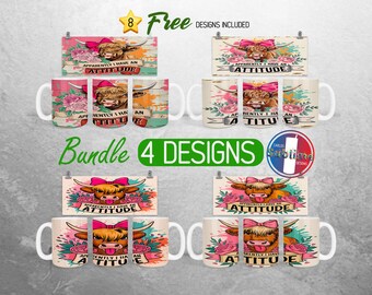 Highland Cow Mug Wrap Bundle Funny Sarcastic Mug PNG Design Fun Quote Women Full Mug Wrap | 11oz and 15oz Mug Sublimation
