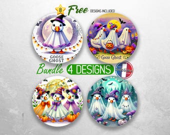 Goose Cute Ghost Car Coaster PNG Bundle Pumpkin Fall Halloween Car Coaster Sublimation Designs Autumn Spooky Car Coaster Designs