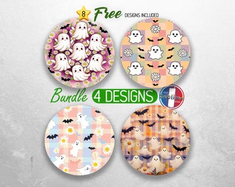 Retro Halloween Car Coaster PNG Bundle Cute Retro Ghost Coaster Png Sublimation Spooky Season Round Coasters PNG Designs Sublimation