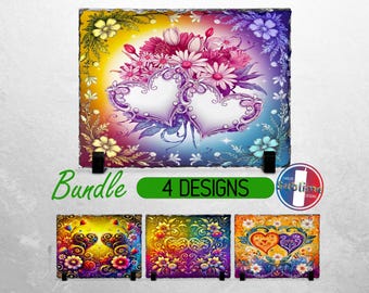Hearts Valentine Day Slate PNG Daisy Flower Slate File Bundle Love Floral Sublimation Designs PNG for Slate | Dye Sublimation Rectangle