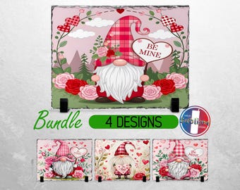 Valentine Gnome Slate PNG Valentines Day Slate File Bundle Sublimation Designs Cute Gnome PNG for Slate | Sublimation Rectangle