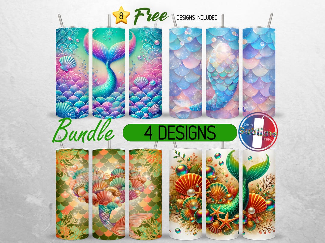 Mermaid Scale Tumbler Wrap 20oz Bundle Underwater Ocean Tumbler PNG ...
