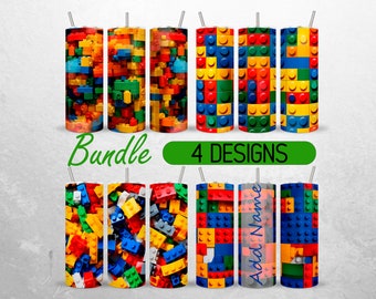 Building Blocks Tumbler Wrap for kids Toys Tumbler PNG Add Your Name Tumbler Design Bundle +18 FREE 20oz Skinny Tumbler Sublimation PNG