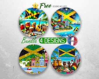 Jamaica Car Coaster PNG Bundle Jamaica Flag car coaster sublimation designs Jamaican car coaster designs