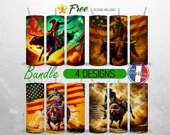Western Rodeo Bull Tumbler Wrap 20oz Bundle American Cowboy Tumbler PNG Bull Rider USA 20oz Seamless Sublimation Design