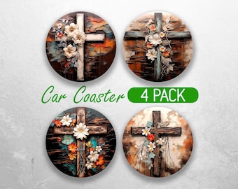 Christian Cross Car Coaster PNG Jesus Bible Car Coaster Sublimation Designs Faith Religious  Car Coaster Designs Car Coasters Bundle