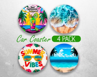 Summer Beach Car Coaster PNG Vacation Summer  Car Coaster Sublimation Designs Tropical Ocean Car Coaster Designs Car Coasters Bundle