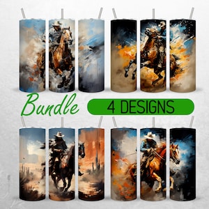Western Cowboy Tumbler Wrap Horse Country Tumbler PNG Bundle Rodeo Cowboy Tumbler PNG  Sublimation +18 FREE Tumbler Designs 20oz Straight