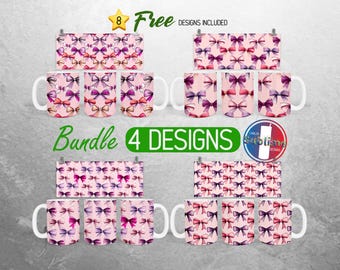 Coquette Mug Wrap Bundle Coquette Bows Mug PNG Design Woman Girly Girl Full Mug Wrap | 11oz and 15oz Mug Sublimation
