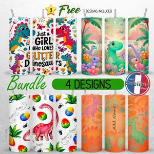 Kids Dinosaurs Tumbler Wrap 20oz Bundle Just a Girl Who Loves Dinosaurs Tumbler PNG 20oz Add Name Dino Seamless Sublimation Design