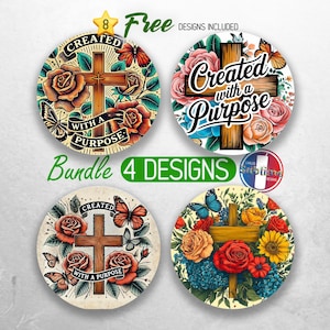 Created with a Purpose Car Coaster PNG Bundle Bible Verse Coaster Png Sublimation Christian Round Coasters PNG Religious Coasters Designs