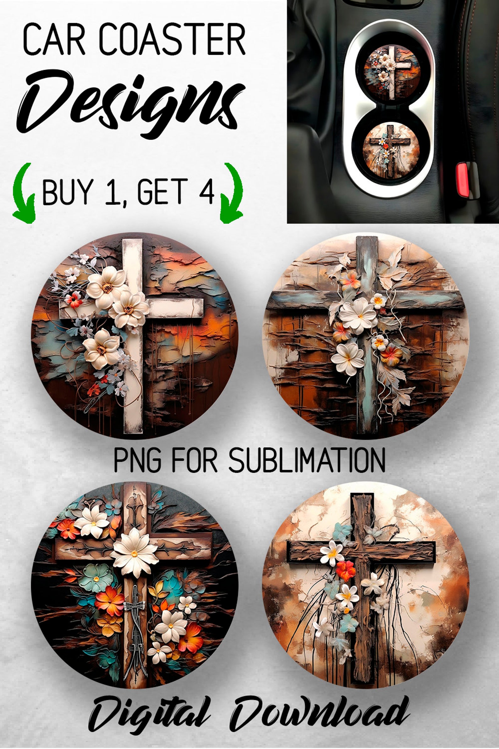 Christian Cross Car Coaster PNG Jesus Bible Car Coaster Sublimation ...