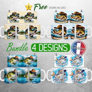 Reel Cool Dad Dad Mug Wrap PNG Bundle Fishing Father&#39;s Day 11oz and 15oz Mug Sublimation Design Camo Fish Mug Wrap Designs Full Mug Wrap