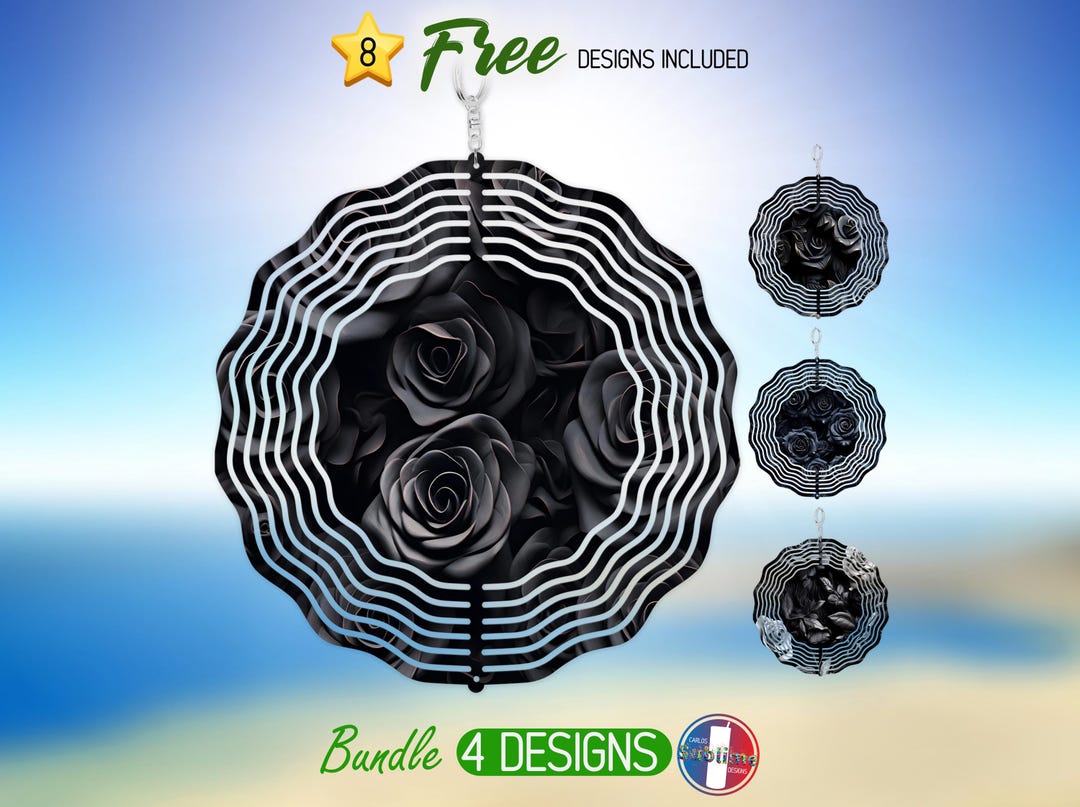 3D Black Rose Wind Spinner PNG Design Bundle 3D Flower Rose Windspinner ...