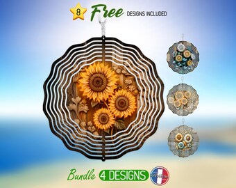 Rustic Floral Wind Spinner PNG Design Bundle Western Sunflower Windspinner PNG Sublimation Boho Flowers Wind Spinner PNG