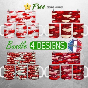 3D Valentines Day Hearts Mug Wrap Bundle Valentine Hearts Mug PNG Design Love Cupid Full Mug Wrap | 11oz and 15oz Mug Sublimation