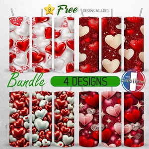 Seamless 3D Valentines Day Hearts Tumbler Wrap 20oz Bundle Valentine Hearts Tumbler PNG 20oz Love Cupid Tumbler Design 20oz | Sublimation