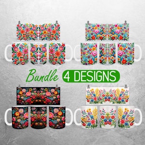 Mexican Floral Mug Wrap PNG Embroidered Flower 11oz and 15oz Mug Sublimation Design Floral Mexican Mug Wrap Designs Full Mug Wrap Bundle PNG
