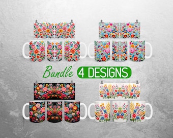 Mexican Floral Mug Wrap PNG Embroidered Flower 11oz and 15oz Mug Sublimation Design Floral Mexican Mug Wrap Designs Full Mug Wrap Bundle PNG