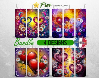 Hearts Valentine Day Tumbler Wrap 20oz Bundle Daisy Flower Tumbler PNG 20oz Love Floral Tumbler Design 20oz | Sublimation Designs
