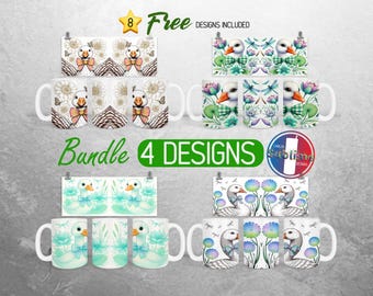 Cute Floral Goose Mug Wrap Bundle Coquette Bow Geese Mug PNG Design Flower Baby Goose Full Mug Wrap | 11oz and 15oz Mug Sublimation