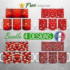 Valentines Day Hearts Mug Wrap Bundle Valentine Hearts Mug PNG Design Love Cupid Full Mug Wrap | 11oz and 15oz Mug Sublimation