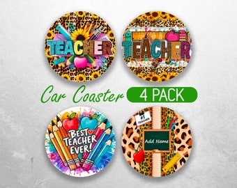 Sous-verre de voiture de professeur d'école PNG personnalisé sous-verre de voiture de professeur Designs par sublimation Ensemble de sous-verres de voiture de professeur d'appréciation PNG
