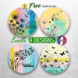 Just Breathe Car Coaster PNG Butterflies  Wildflowers  Car Coaster Sublimation Designs Positive Affirmation Car Coaster Designs Bundle